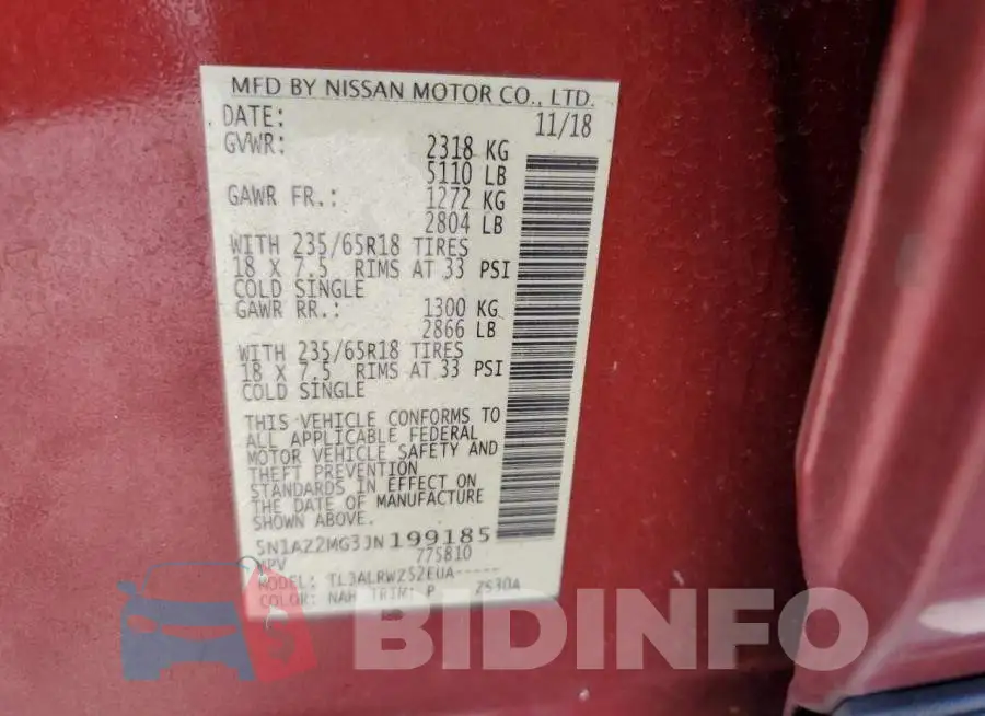 5N1AZ2MG3JN199185 Photo# 13