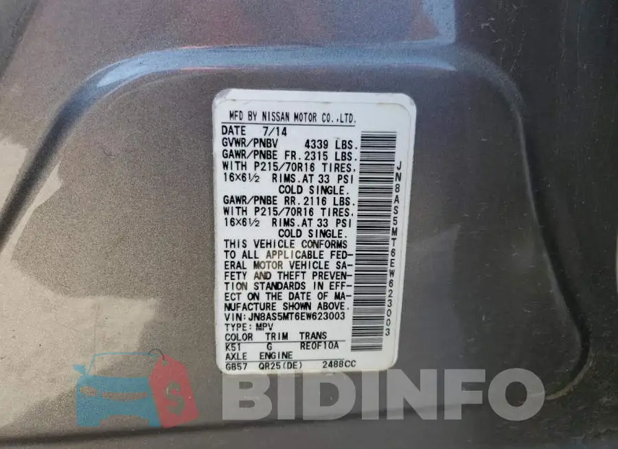 JN8AS5MT6EW623003 Photo# 12