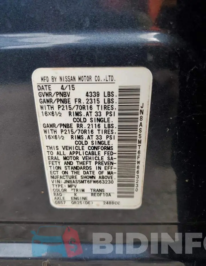 JN8AS5MT6FW663230 Photo# 14