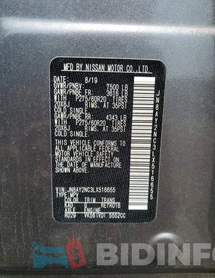 JN8AY2NC3LX516655 Photo# 13