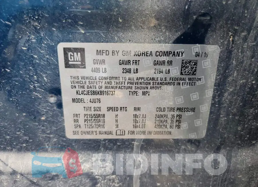 KL4CJESB6KB916737 Photo# 12