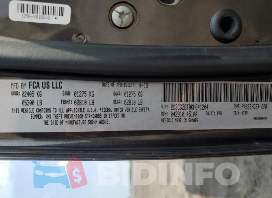 2C3CDZBT8KH641204 Photo# 13