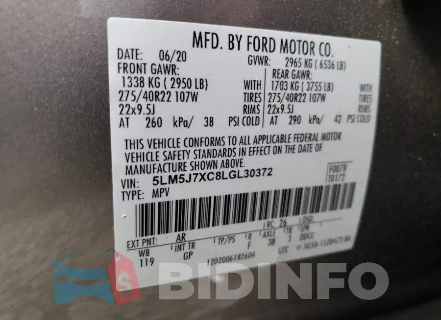 5LM5J7XC8LGL30372 Photo# 14
