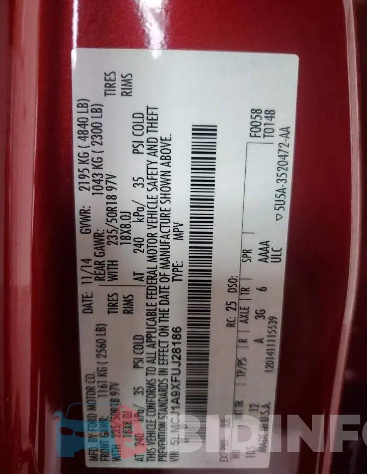 5LMCJ1A9XFUJ28186 Photo# 13