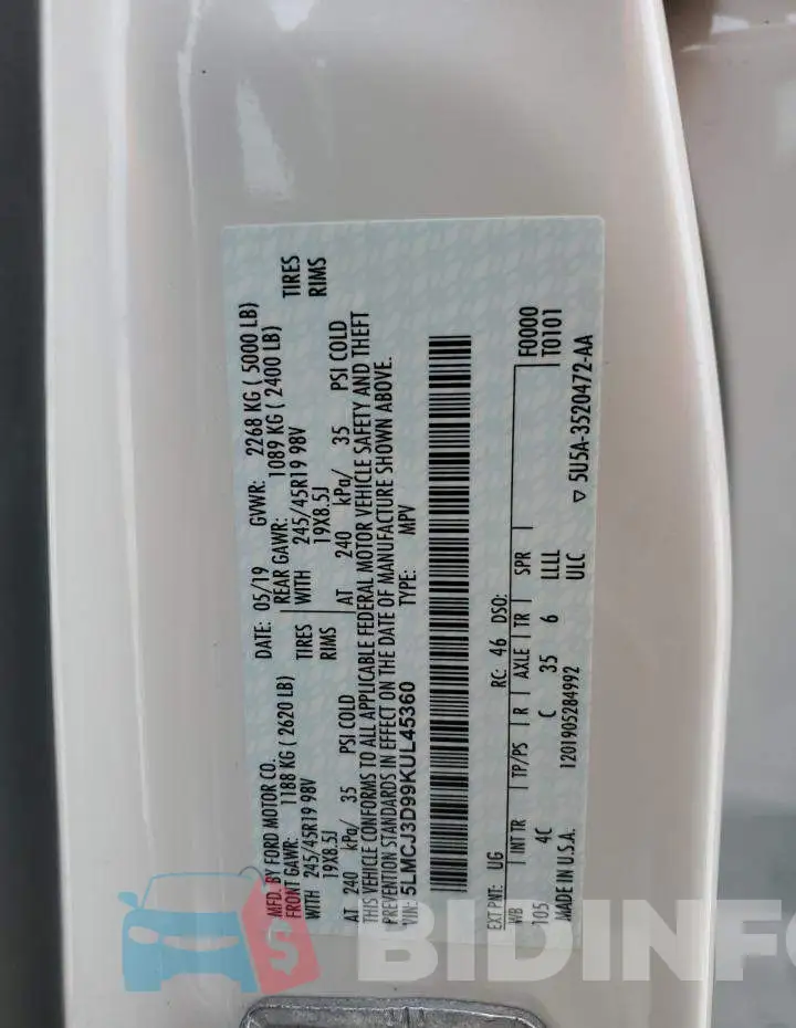 5LMCJ3D99KUL45360 Photo# 13
