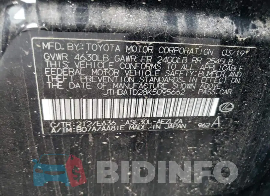 JTHBA1D28K5095662 Photo# 12