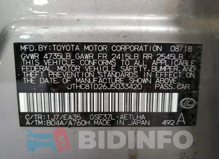 JTHC81D26J5033420 Photo# 12