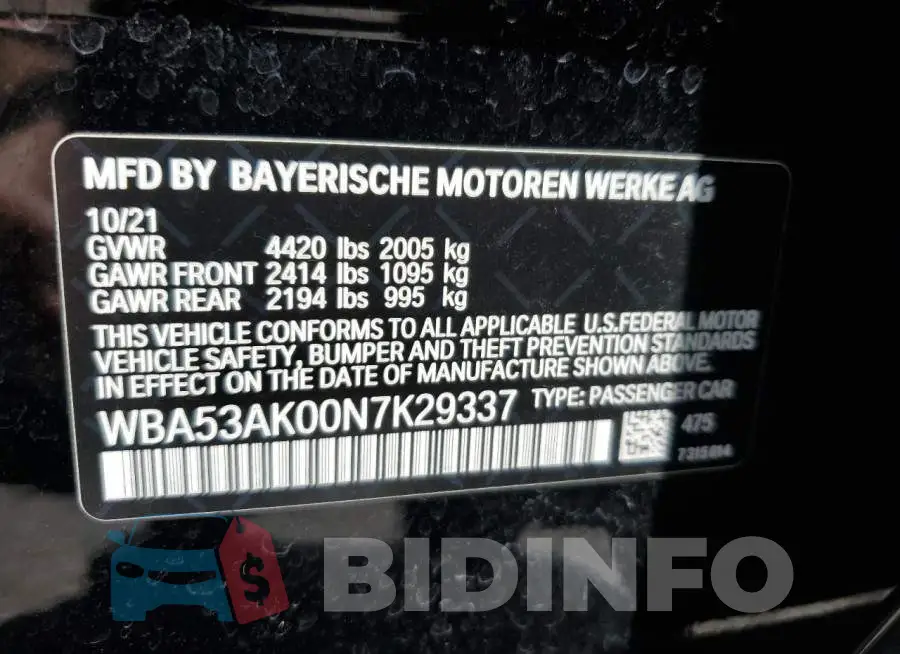 WBA53AK00N7K29337 Photo# 12