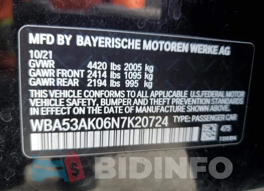 WBA53AK06N7K20724 Photo# 12