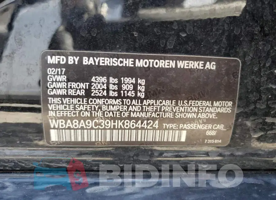 WBA8A9C39HK864424 Photo# 12