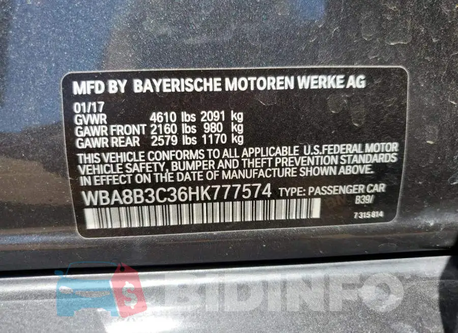 WBA8B3C36HK777574 Photo# 12