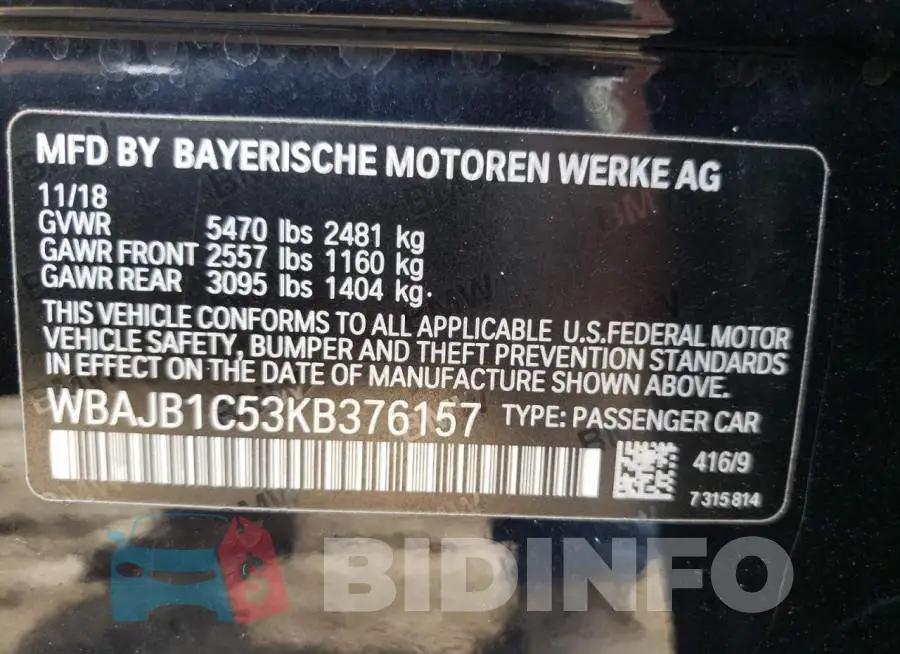 WBAJB1C53KB376157 Photo# 12