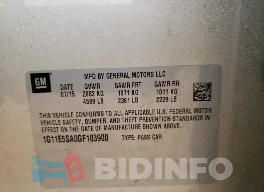 1G11E5SA0GF103900 Photo# 12