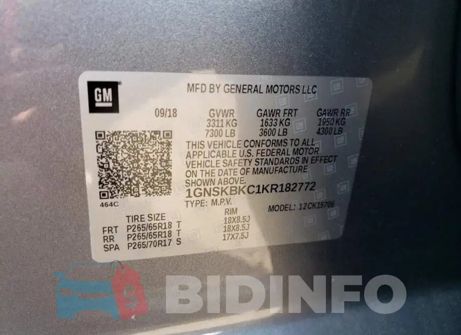 1GNSKBKC1KR182772 Photo# 13