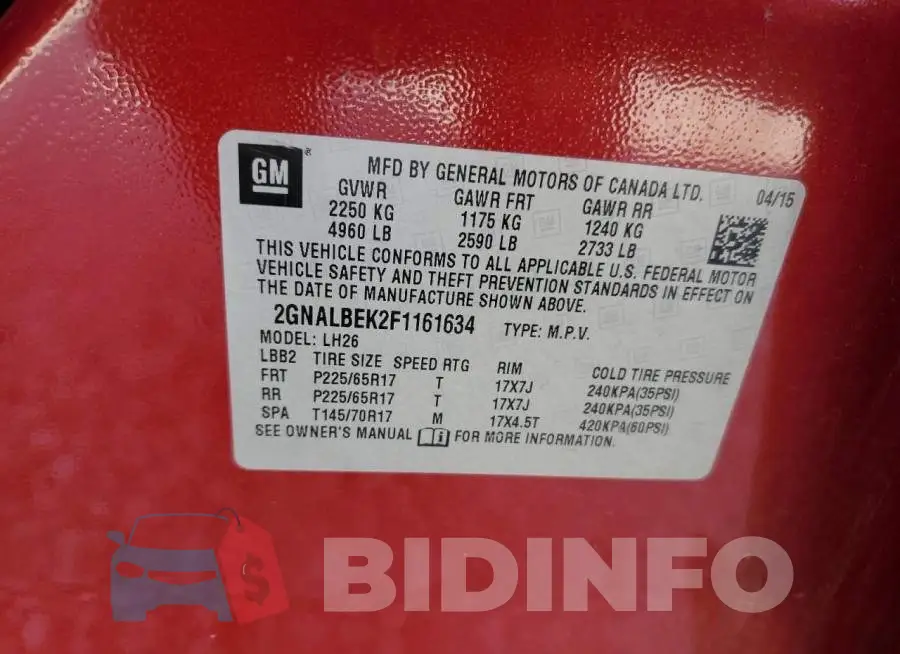 2GNALBEK2F1161634 Photo# 12