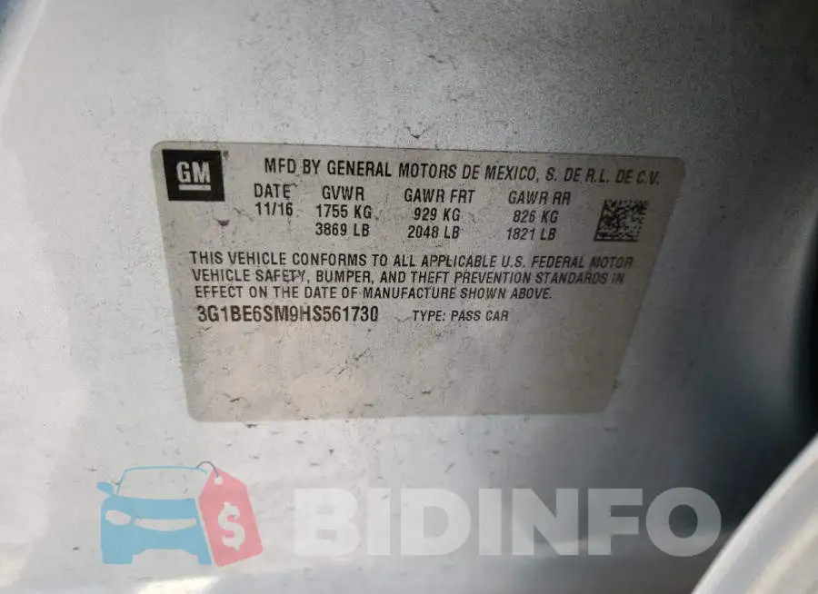 3G1BE6SM9HS561730 Photo# 12