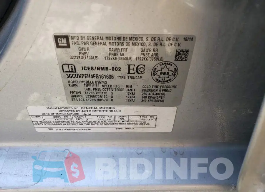 3GCUKPEH4FG161636 Photo# 12