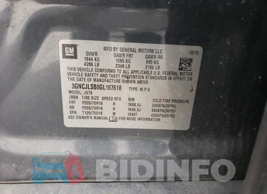 3GNCJLSB0GL167618 Photo# 13