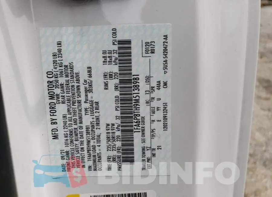 1FA6P8TH9M5138981 Photo# 12