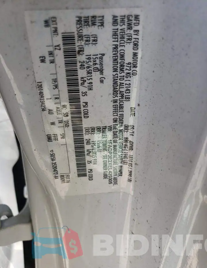 1FADP3E2XEL420305 Photo# 12