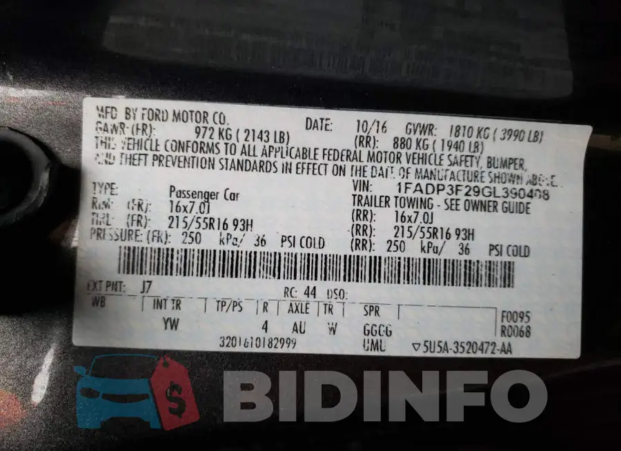 1FADP3F29GL390408 Photo# 12