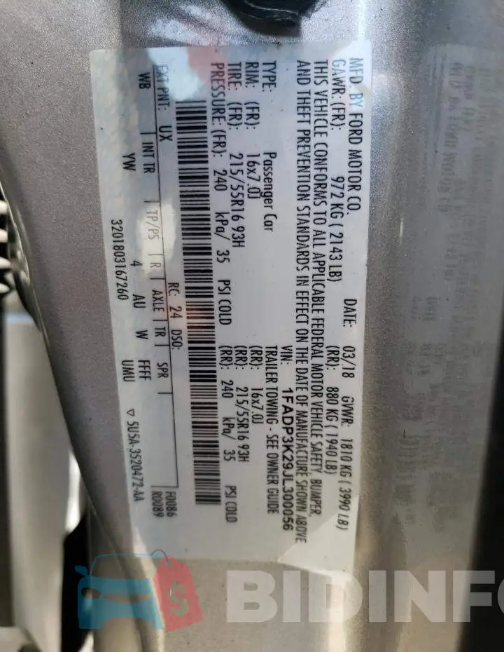 1FADP3K29JL300056 Photo# 14