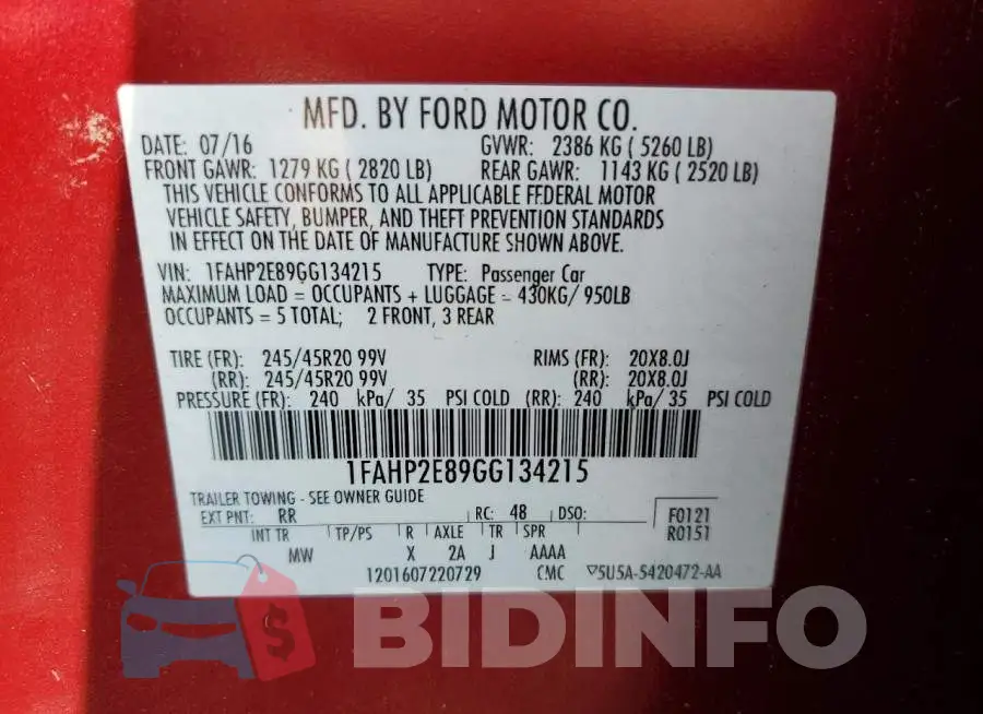 1FAHP2E89GG134215 Photo# 12