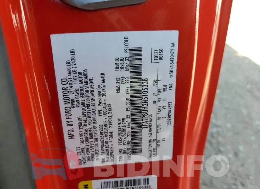 1FATP8UH2N5105338 Photo# 12