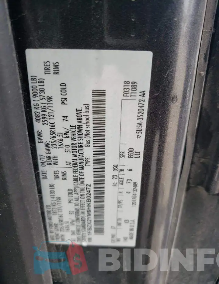 1FBZX2YM9HKB02472 Photo# 13