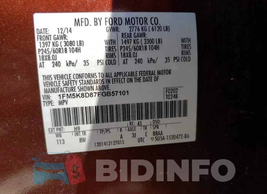 1FM5K8D87FGB57101 Photo# 12