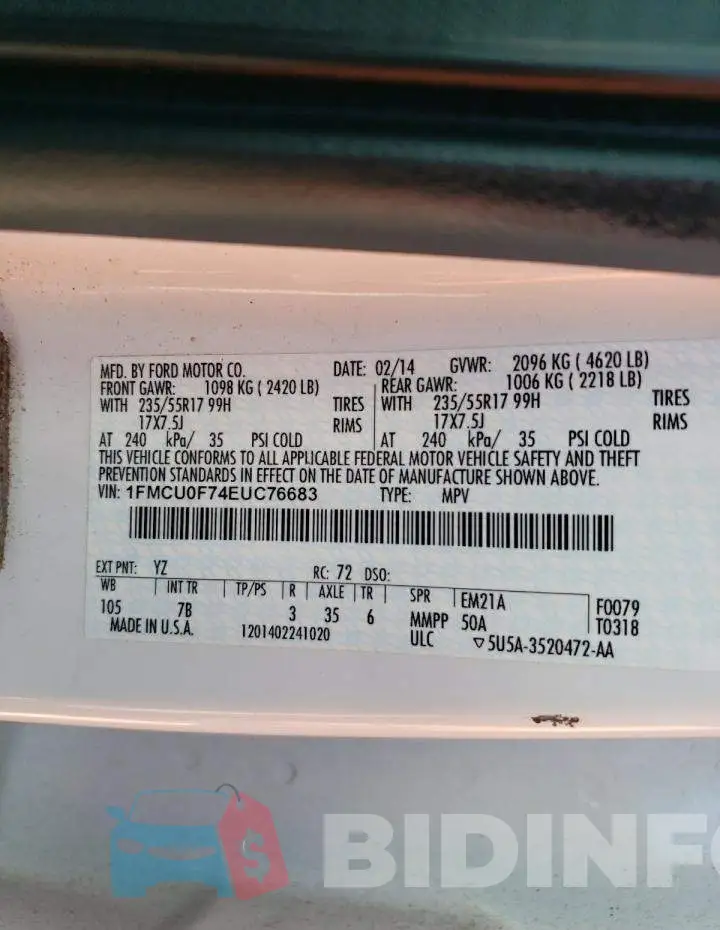 1FMCU0F74EUC76683 Photo# 12
