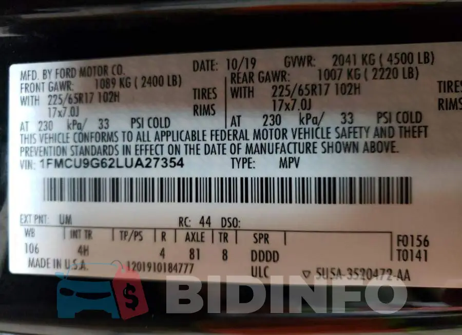 1FMCU9G62LUA27354 Photo# 13