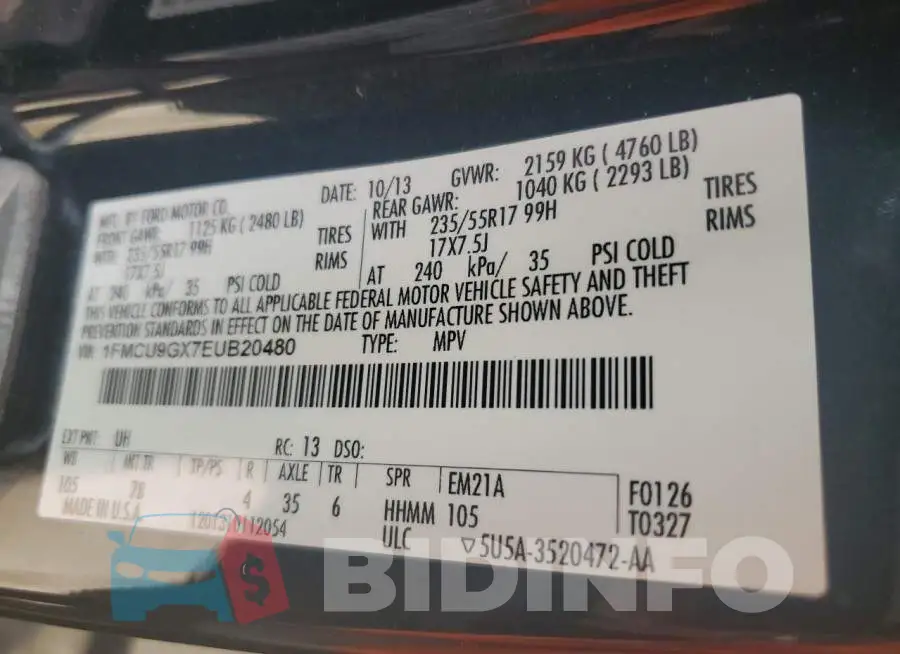 1FMCU9GX7EUB20480 Photo# 13
