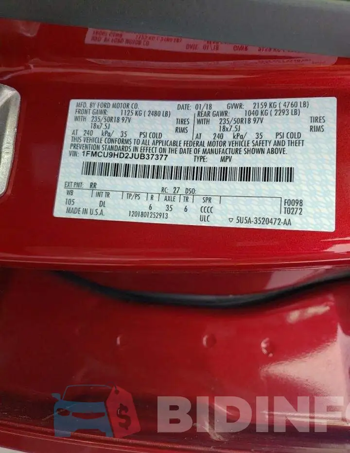 1FMCU9HD2JUB37377 Photo# 12