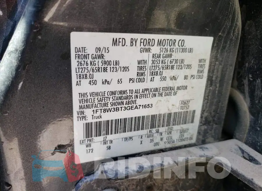 1FT8W3BT3GEA71653 Photo# 12