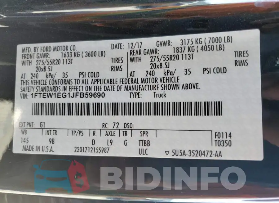 1FTEW1EG1JFB59690 Photo# 12