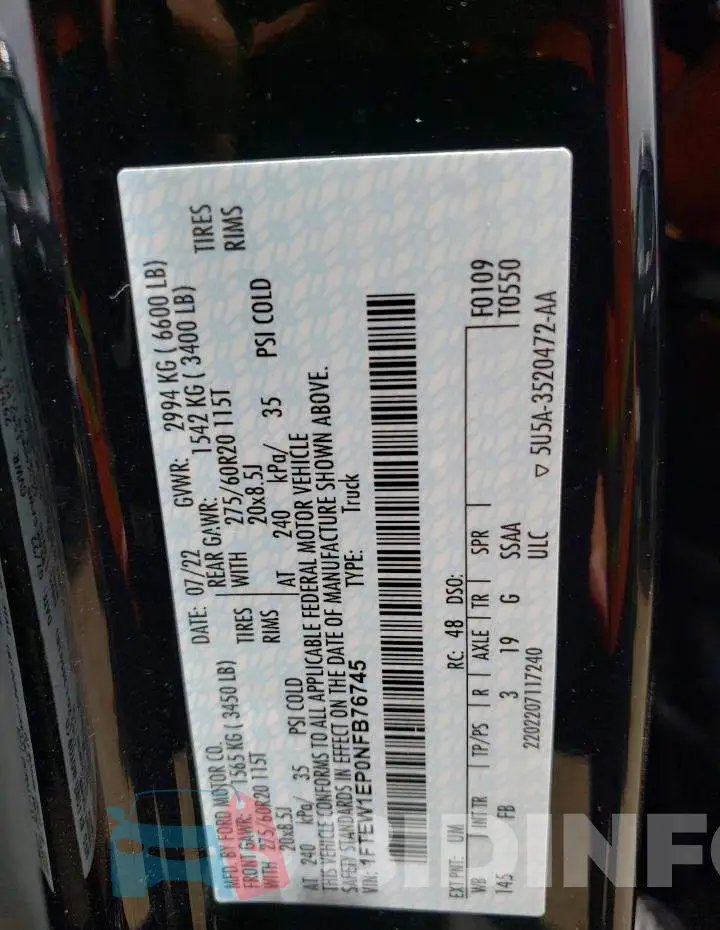 1FTEW1EP0NFB76745 Photo# 12