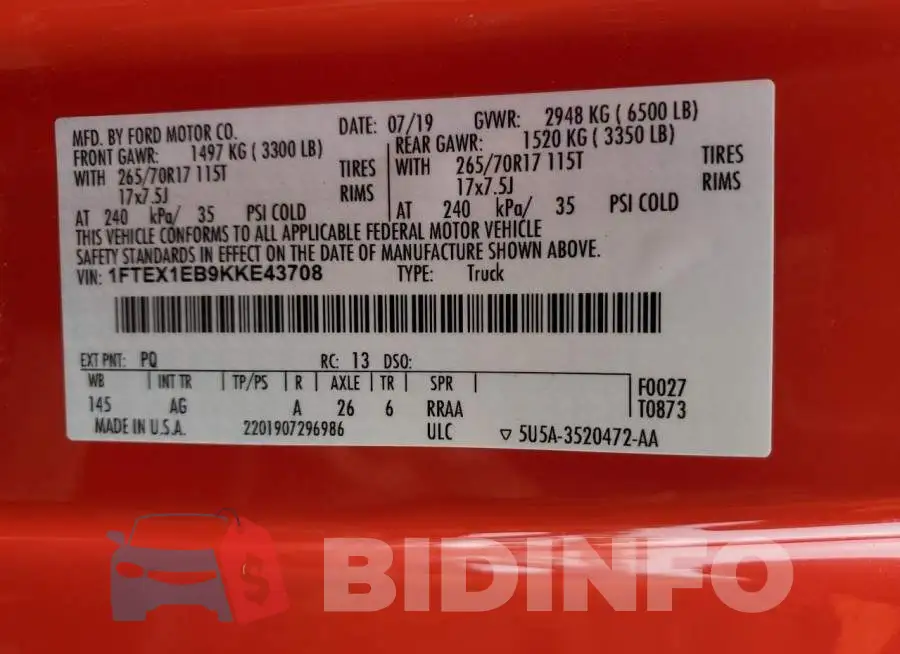 1FTEX1EB9KKE43708 Photo# 12