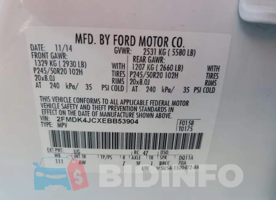 2FMDK4JCXEBB53904 Photo# 13