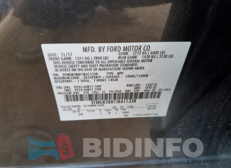 2FMGK5B87JBA11338 Photo# 13