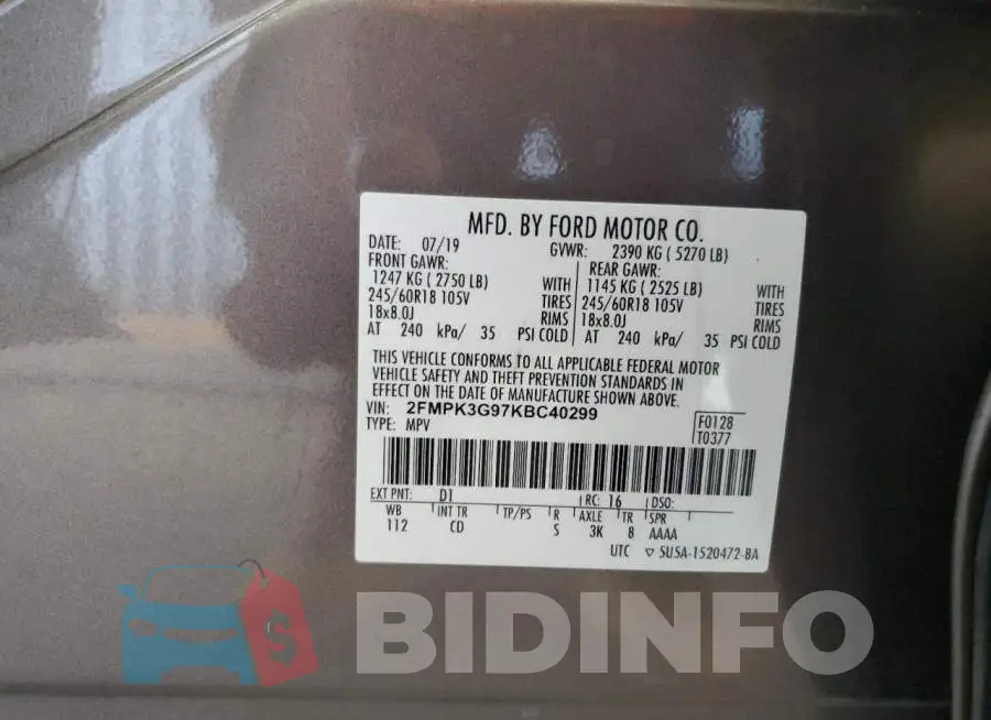 2FMPK3G97KBC40299 Photo# 13