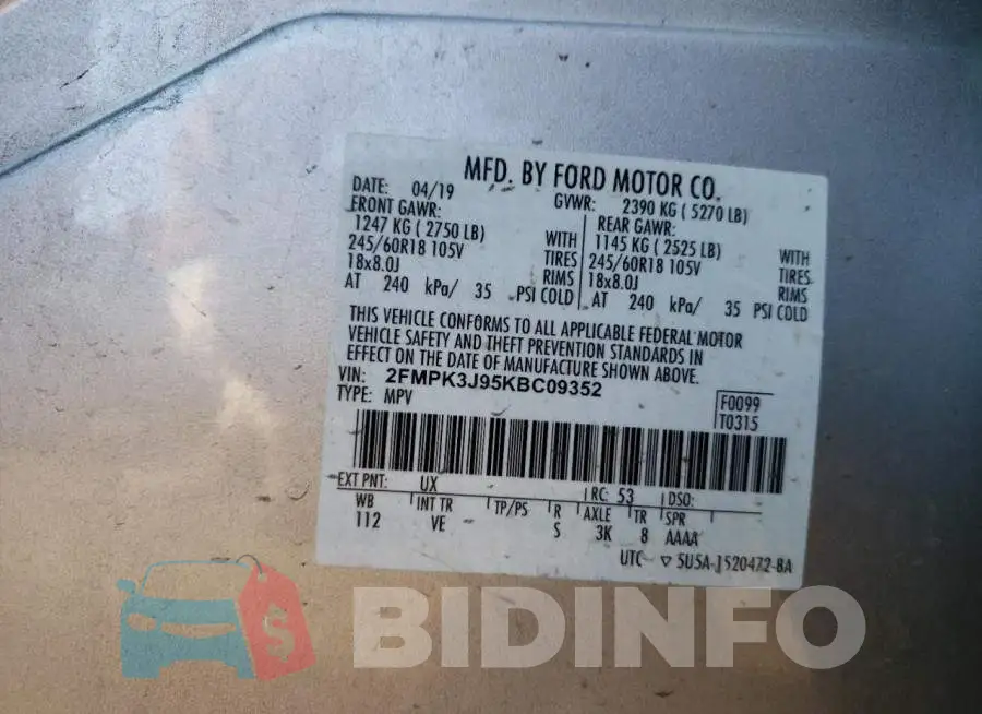 2FMPK3J95KBC09352 Photo# 13