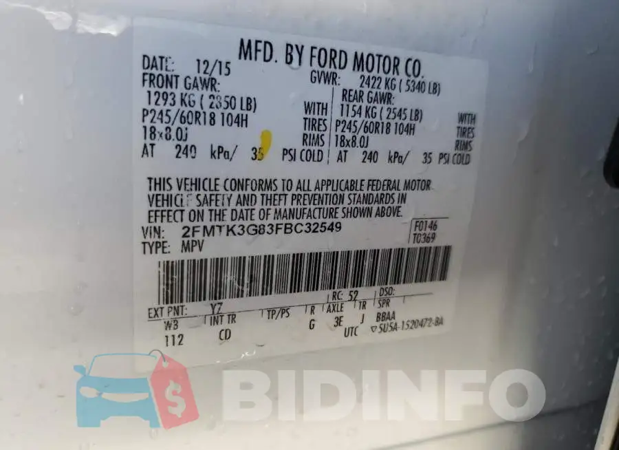 2FMTK3G83FBC32549 Photo# 14