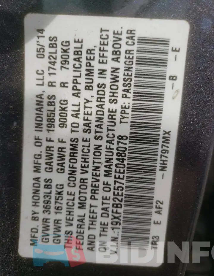 19XFB2E57EE048078 Photo# 13