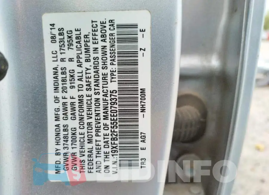 19XFB2F55EE079375 Photo# 13