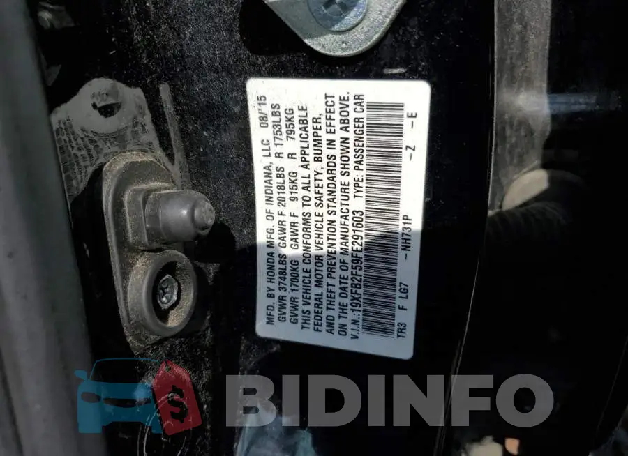 19XFB2F59FE291603 Photo# 12