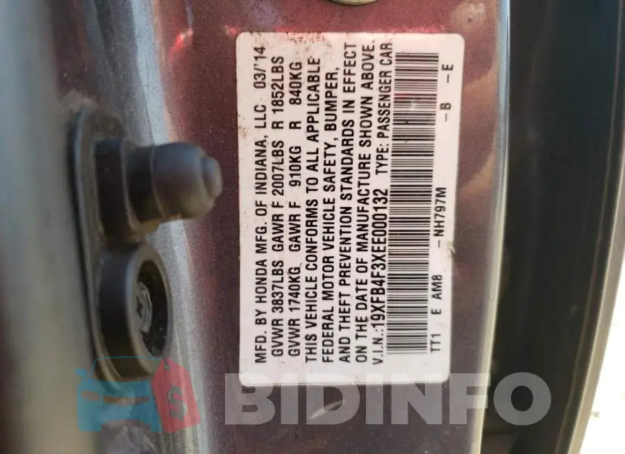 19XFB4F3XEE000132 Photo# 12