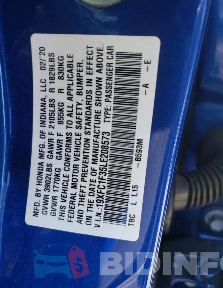 19XFC1F35LE208573 Photo# 12