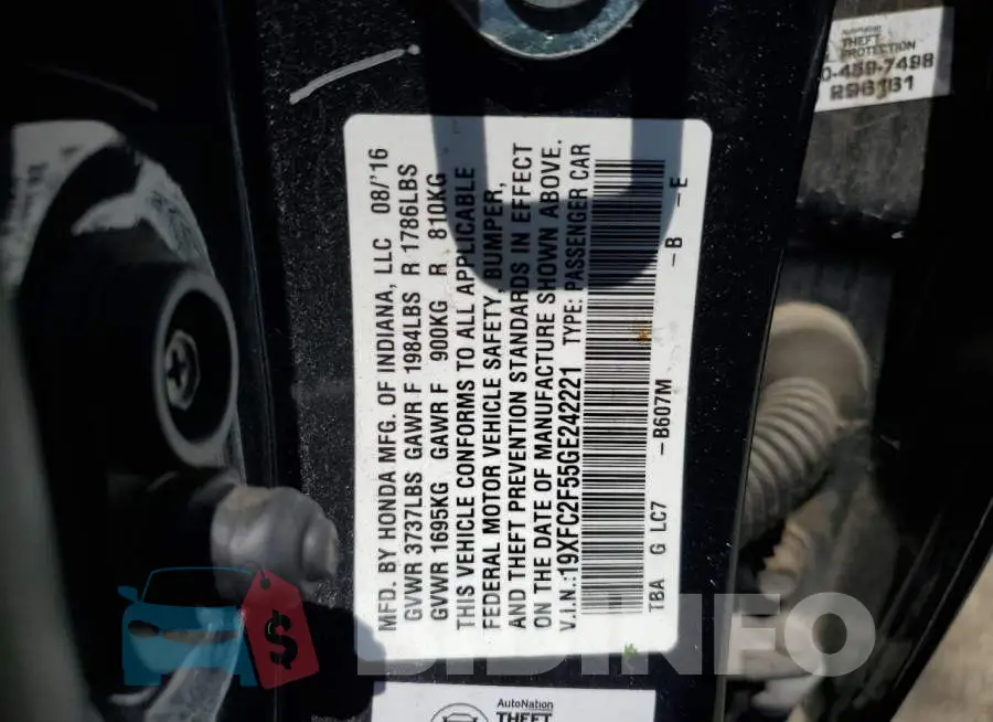 19XFC2F55GE242221 Photo# 12