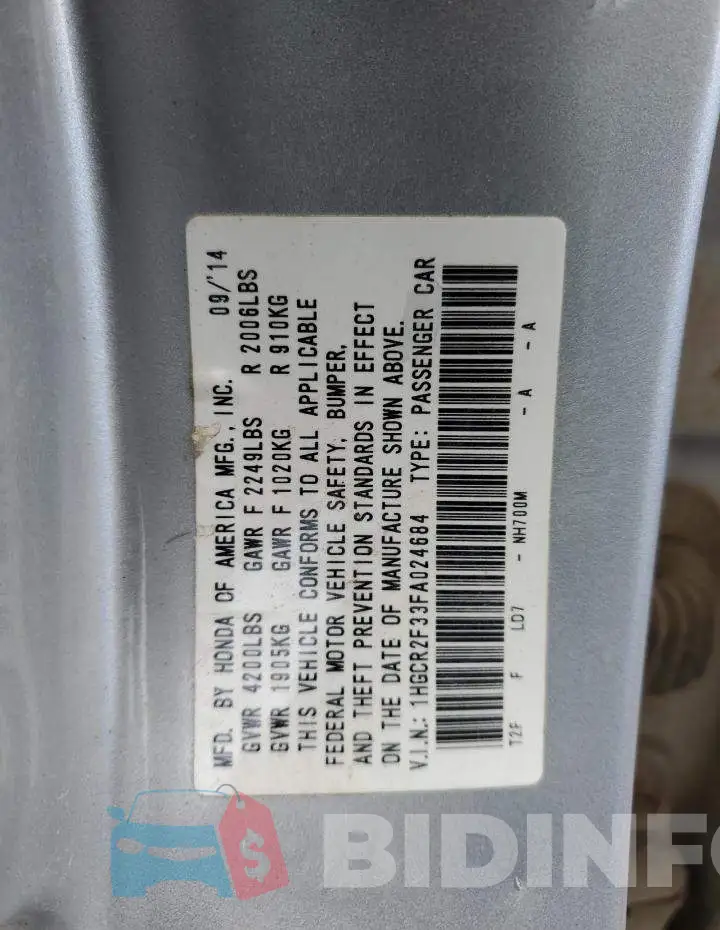 1HGCR2F33FA024684 Photo# 12